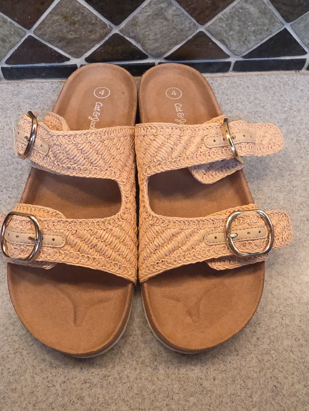 Cat & Jack Peach Braided Double-Buckle Slide Sandals - Women